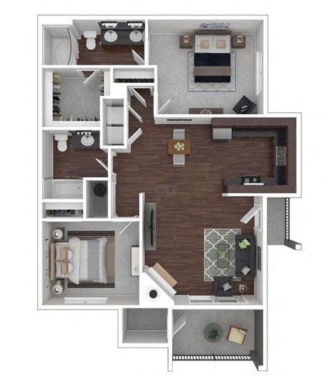 Floor plan for 2 beds, 2 baths, 1084 sqft